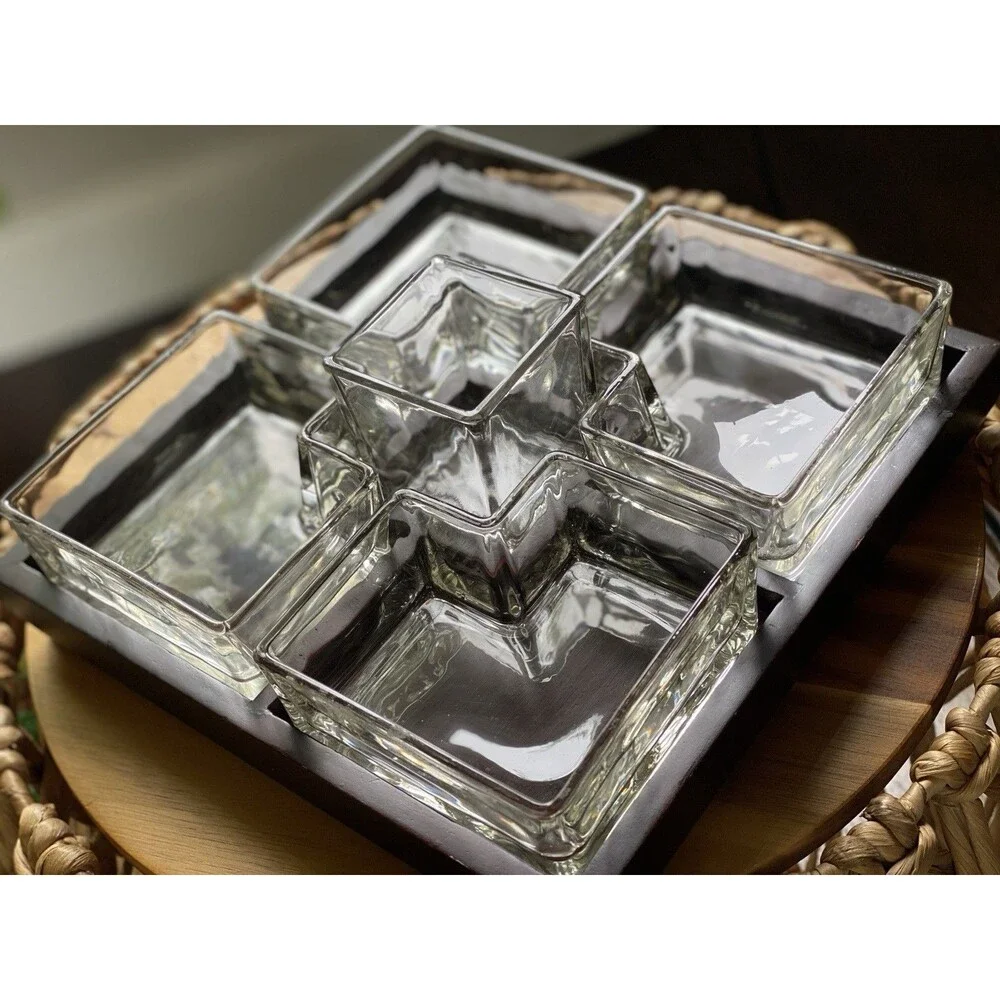 Red Envelope Square Cubist Appetizer & Hors d'Oeuvres Serving Tray 9 1/2”